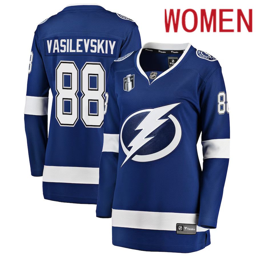 Women Tampa Bay Lightning #88 Andrei Vasilevskiy Fanatics Branded Blue Home Stanley Cup Final Breakaway Player NHL Jersey
